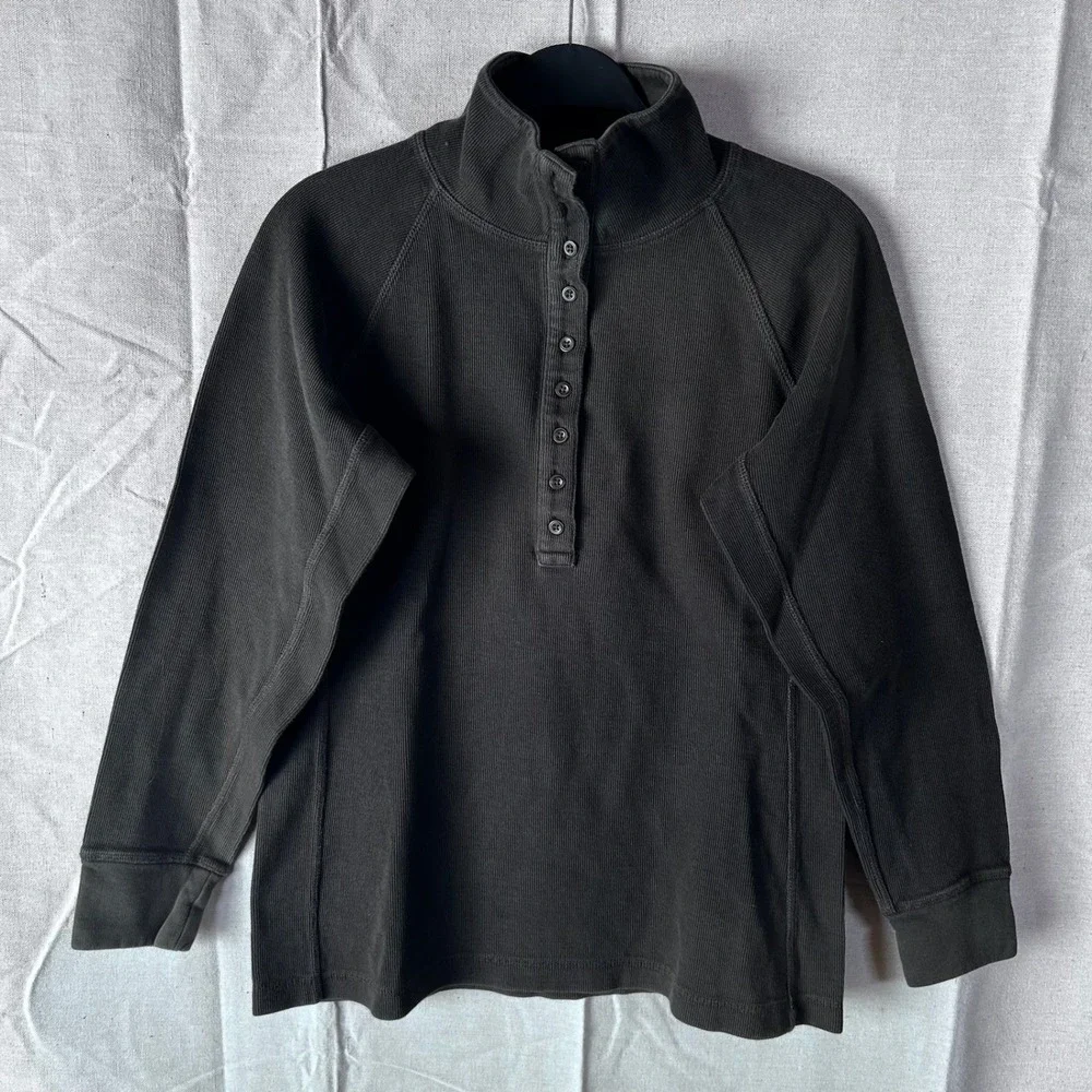 Duluth Trading‎ Co Mens Ribbed Cotton Henley Mock Neck Pullover Olive Green Sz M
